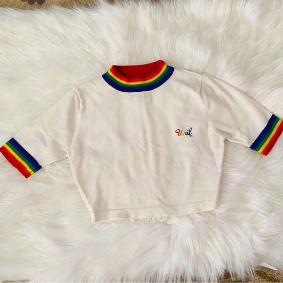 The most desired UNIF rainbow trim mock neck crop top knit sweater - Picture 2 of 5